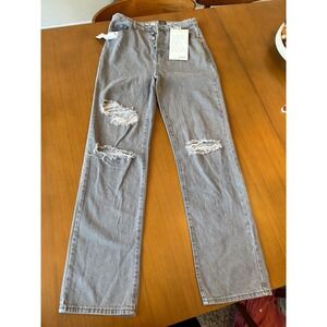 NWT‎ SONG Los Angeles 90s Boyfriend Jean Distressed Ripped Gray Denim Pants